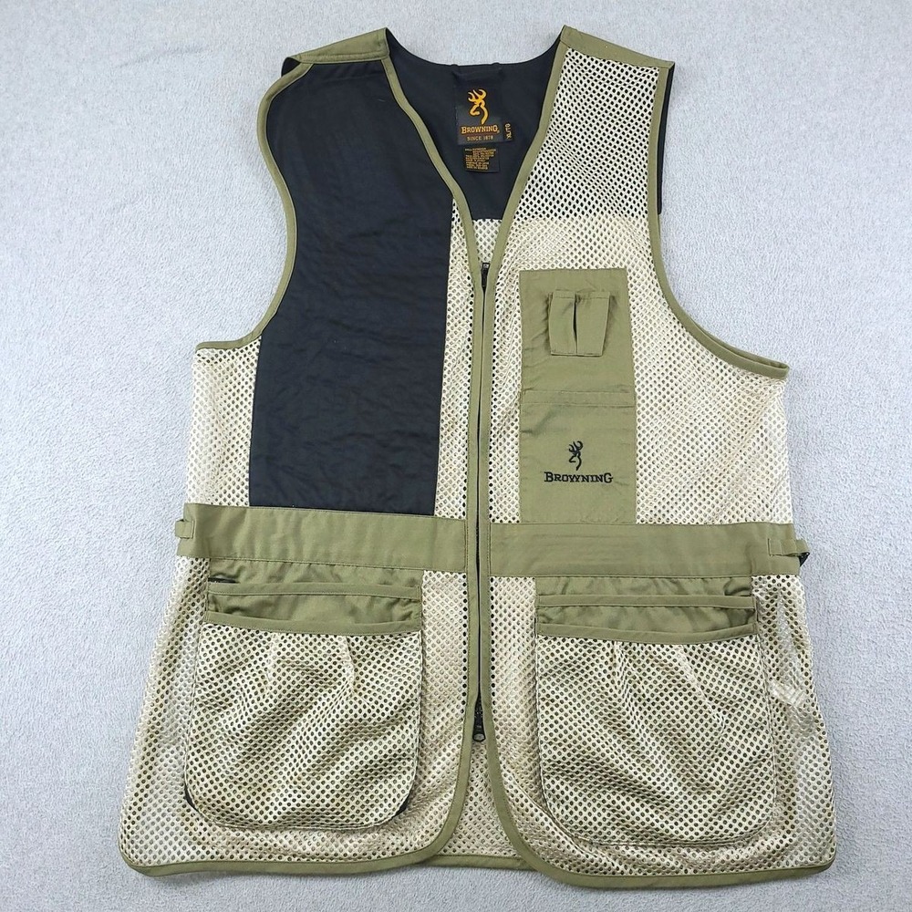 Browning Shooting Vest Mens XL Tan Mesh Hunting Clay Skeet Padded Shoulder